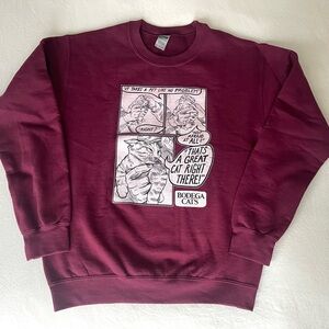 Bodega Cats NYC Graphic Crewneck Sweatshirt - Unisex Size S – Maroon, Like New